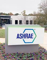 ASHRAE sign and building in background.