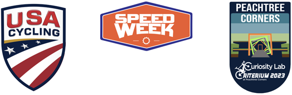 Speed Week, USA cycling, and Curiosity Lab Criterium logos.